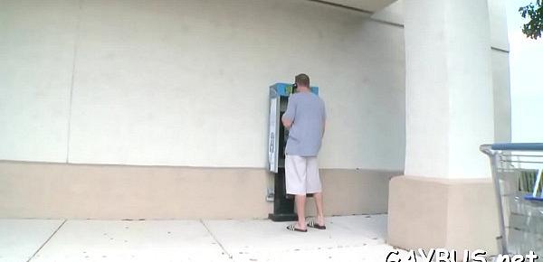  Raunchy dick riding with two lusty gay hunks at the car park